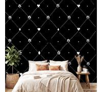 3D Panoramic Custom Wallpaper Mural Minimalist, Trendy Pattern,Grid, Heart, Four-Pointed Star Decor Poster Picture Design Murals Wall Art for Bedroom Teenager’S Room Non-Woven