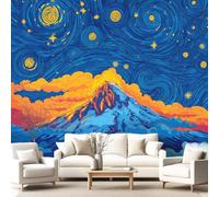 3D Panoramic Custom Wallpaper Mural Mystic Mountains and Night Sky Fantasy Pattern,Aesthetic Magical Landscape Decor Poster Picture Design Murals Wall Art for Bedroom Teenager’S Room Non-Woven