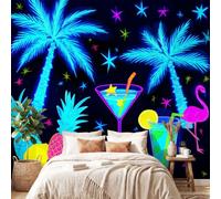 3D Panoramic Custom Wallpaper Mural Neon Tropical Botanical Pattern,Pineapple Palm Trees Decor Poster Picture Design Murals Wall Art for Bedroom Teenager’S Room Non-Woven