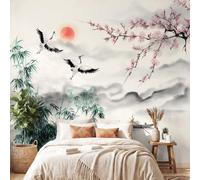 3D Panoramic Custom Wallpaper Mural Oriental Landscape Elegant Pattern,Birds Flowers Sun Decor Poster Picture Design Murals Wall Art for Bedroom Teenager’S Room Non-Woven