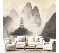 3D Panoramic Custom Wallpaper Mural Peaceful Chinese Classical Pattern,Pagoda Landscape Decor Poster Picture Design Murals Wall Art for Bedroom Teenager’S Room Non-Woven
