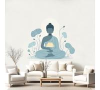 3D Panoramic Custom Wallpaper Mural Peaceful, Oriental, Healing Pattern,Buddha Statue, Lotus, Lotus Leaf Decor Poster Picture Design Murals Wall Art for Bedroom Teenager’S Room Non-Woven
