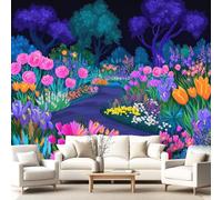 3D Panoramic Custom Wallpaper Mural Pink Roses Tulips Purple Iris Castle Pattern,Fantasy Mystical Magical Decor Poster Picture Design Murals Wall Art for Bedroom Teenager’S Room Non-Woven