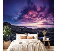 3D Panoramic Custom Wallpaper Mural Romantic Landscape Magnificent Pattern,Purple Sky Decor Poster Picture Design Murals Wall Art for Bedroom Teenager’S Room Non-Woven