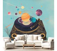 3D Panoramic Custom Wallpaper Mural Sci-Fi Cartoon Pattern,Record Player Planet Decor Poster Picture Design Murals Wall Art for Bedroom Teenager’S Room Non-Woven
