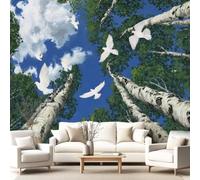 3D Panoramic Custom Wallpaper Mural Silver Birch Trees Leaves and Birds Pattern,Natural Anime Decor Poster Picture Design Murals Wall Art for Bedroom Teenager’S Room Non-Woven