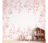 3D Panoramic Custom Wallpaper Mural Soft Fresh Romantic Pattern,Pink Butterfly Heart Decor Poster Picture Design Murals Wall Art for Bedroom Teenager’S Room Non-Woven