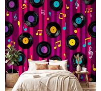 3D Panoramic Custom Wallpaper Mural Vintage Music Pattern,Record Player Stripes Decor Poster Picture Design Murals Wall Art for Bedroom Teenager’S Room Non-Woven