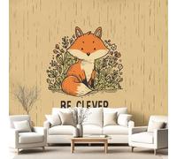3D Panoramic Custom Wallpaper Mural Vintage, Natural, Animal Pattern,Cute, Fox, Green Leaves Decor Poster Picture Design Murals Wall Art for Bedroom Teenager’S Room Non-Woven