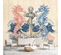 3D Panoramic Custom Wallpaper Mural Vintage, Nautical, Animal Pattern,Seahorse, Arrows Decor Poster Picture Design Murals Wall Art for Bedroom Teenager’S Room Non-Woven