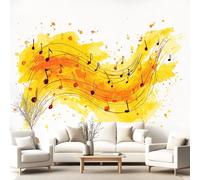3D Panoramic Custom Wallpaper Mural Warm, Music, Energetic Pattern,Musical Notes, Staff Lines Decor Poster Picture Design Murals Wall Art for Bedroom Teenager’S Room Non-Woven