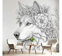 3D Panoramic Custom Wallpaper Murals, Rural Animal Style Highland Cattle Wildflowers Alpine Silk Wall Murals, Modern Living Room Kitchen Dining Room Bedroom Wall Mural Wallpaper 200x140cm (W x H)