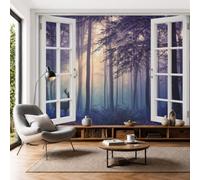3D Panoramic Custom Wallpaper Natural Scenery Photo Mural Lone Deer In The Misty Forest Silk Photo Wallpaper, 450x315cm Wall Covering for Living Room, Bedroom, Office Home Decoration, Purple