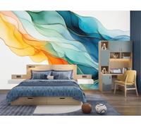 3D Panoramic Custom Watercolor Marble Ripple Wallpaper Murals, Abstract Marble Texture Non-Woven Wall Murals, Turquoise Modern Living Room Kitchen Dining Room Bedroom Wallpaper 400X280Cm (W X H)