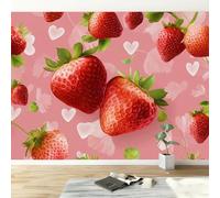 3D Panoramic Photo Wallpaper 200 x 140 cm Fruit Themed Strawberry Pattern Wall Mural Non-Woven Premium Art Print Fleece Wall Mural Photo Wallpaper Decoration Poster for Living Room Kids Bedroom, Pink