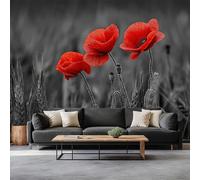 3D Panoramic Photo Wallpaper 250 x 175 cm The Visual Impact of Poppies Wall Mural Non-Woven Premium Art Print Fleece Wall Mural Photo Wallpaper Decoration Poster for Living Room Kids Bedroom, Grey