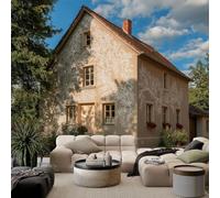 3D Panoramic Photo Wallpaper 300 x 210 cm Country Style Houses Trees Tranquility Wall Mural Non-Woven Premium Art Print Fleece Wall Mural Photo Wallpaper Decoration Poster for Living Room, Terracotta