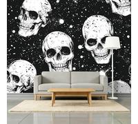 3D Panoramic Photo Wallpaper Comics Gothic Skull Polka Dots Wall Mural Non-Woven Premium Art Print Fleece Wall Mural Photo Wallpaper Decoration Poster for Kids Bedroom, 350 x 256 cm, Black
