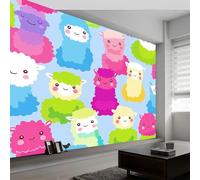 3D Panoramic Photo Wallpaper Minimalist Animals Alpaca Wall Mural Non-Woven Premium Art Print Fleece Wall Mural Photo Wallpaper Decoration for Living Room Kids Bedroom, 200 x 140 cm, Powder Blue