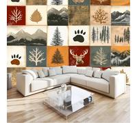 3D Panoramic Photo Wallpaper Rural Theme Forest Animals Wall Mural Non-Woven Premium Art Print Fleece Wall Mural Photo Wallpaper Decoration Poster for Living Room Kids Bedroom, 300 x 210 cm, Beige
