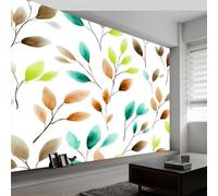 3D Panoramic Photo Wallpaper Watercolor of Leaves Plants Wall Mural Non-Woven Premium Art Print Fleece Wall Mural Photo Wallpaper Decoration Poster for Living Room Kids Bedroom, 500 x 280 cm, White