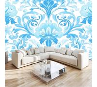 3D Panoramic Photo Wallpaper William Morris Flowers Blue Flower Wall Mural Non-Woven Premium Art Print Fleece Wall Mural Photo Wallpaper Decoration Poster for Living Room, 500 x 280 cm, Blue