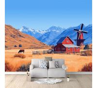 3D Panoramic Wallpaper 59 x 41 inch (W x H), Blue Non-Woven Photo Wall Mural for Bedroom Living Room Corridor - Premium Rustic Farm Windmill Pattern