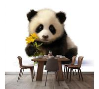 3D Panoramic Wallpaper 59 x 41 inch (W x H), Cream Non-Woven Photo Wall Mural for Bedroom Living Room Corridor - Premium Cartoon Exquisite Animals Pandas Pattern