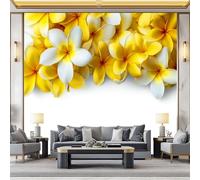 3D Panoramic Wallpaper 59 x 41 inch (W x H), Cream Non-Woven Photo Wall Mural for Bedroom Living Room Corridor - Premium Minimalism Elegant Flowers Yellow Frangipani Pattern