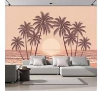 3D Panoramic Wallpaper Mural, 200X140Cm Wall Poster Palm Tree Beach Landscape Illustration Art Photo Wallpaper 3D Effect, Brown Wallpaper Mural,Poster Decoration For Bedroom Living Room Corridor