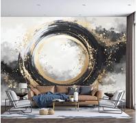 3D Panoramic Wallpaper Mural,250X170Cm Wall Poster Circular Brushstrokes Abstract Ink Painting Art Photo Wallpaper 3D Effect,Beige Wallpaper Mural,Poster Decoration For Bedroom Living Room Corridor