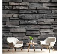 3D Panoramic Wallpaper Mural,250X170Cm Wall Poster Dark Gray Stone Texture Art Print Design Photo Effect,Emerald Landscape Architecture Decoration for Bedroom Living Room Corridor