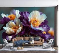 3D Panoramic Wallpaper Mural,300X210Cm Wall Poster Peony Iris Write About The Substance Art Photo Wallpaper 3D Effect,Purple Wallpaper Mural,Poster Decoration For Bedroom Living Room Corridor