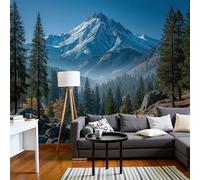 3D Panoramic Wallpaper Mural,400x280cm Wall Poster Blue-Green Snow-Capped Mountains And Forests Print Design Photo Effect,Realistic Landscape Painting Decoration for Bedroom Dining Room Feature