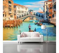 3D Panoramic Wallpaper Mural Colorful Non-Woven Art Design Close-Up Boat Architecture Canal Print Photo Modern Wallpaper Decoration Poster Picture Fashion Home Decor Wall Mural 250 x 175 cm (W x H)