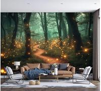 3D Panoramic Wallpaper Mural, Photo Wallpapers Murals, Mysterious And Dreamy Style Dark Forest Fireflies Photo Wallpaper 3D Effect, Yellow Wallpapers Mural - Poster for Bedroom Living Room Corridor