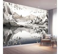 3D Panoramic Wallpaper Mural White Gray Non-Woven Art Design Modern River Geometric Mountains Print Photo Modern Wallpaper Decoration Poster Picture Fashion Home Decor Wall Mural 350 x 256 cm (W x H)