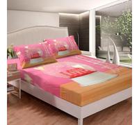 3D Paris Single Fitted Sheet Girl Printed Bed Sheets 30 cm Deep Fitted Sheets Soft Microfiber Bedding 90x190 cm with 2 Pillowcases for kids and aldults XCW927