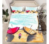 3D Paris Single Fitted Sheet Umbrella Printed Bed Sheets 30 cm Deep Fitted Sheets Soft Microfiber Bedding 100x200 cm with 2 Pillowcases for kids and aldults CL5792