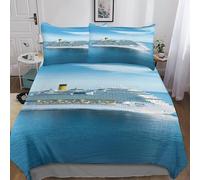 3D Pattern Luxury Cruise Ship Comforter Cover, Soft Ocean Liner Duvet Cover King（220x240cm） with Pillowcase, Cozy Bed-Sets, Luxe Luxury Cruise Ship Bedding Set for Kids Teens Adults