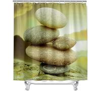 3D Pebble Shower Curtain, Beach Bathroom Curtain Polyester Fabric Waterproof Shower Curtains, Shower Curtain Mould Proof with 12 Hooks, 180 x 200 cm 5335-FG