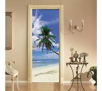 3D Peel and Stick Door Stickers Beach and Sea W77 x H200 cm Self-Adhesive Door Wallpaper Waterproof Removable Door Murals Decal for Bedroom Wardrobe Home Office Decoration
