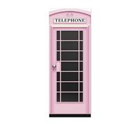 3D Peel and Stick Door Stickers Pink Telephone Booth Self-Adhesive Door Wallpaper Waterproof Removable Door Murals Decal for Bedroom Wardrobe Home Office Decoration W88 x H200 cm