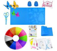 3D Pen Accessory Set, 3D Printing Pen Template, 3D Pen Filament PLA 10 Colour 1.75 mm Each 5 m, Large Drawing Tool Silicone Mat Stencil with 2 Finger Stall & Scissors, 3D Printing Pen Accessories for
