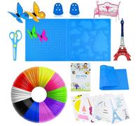 3D Pen Accessory Set, 3D Printing Pen Template, 3D Pen Filament PLA 10 Colour 1.75 mm Each 5 m, Large Drawing Tool Silicone Mat Stencil with 2 Finger Stall & Scissors, 3D Printing Pen Accessories for