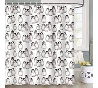 3D Penguin Shower Curtain 90x180, Penguin Anti Mould Shower Curtains Cute Animals Print Bath Curtain Waterproof Polyester Fabric Decorative Bathroom Curtains with Hooks