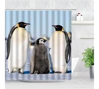 3D Penguin Shower Curtain Cute Animals Shower Curtains Mould Proof Resistant Waterproof Polyester Fabric Bathroom Curtains 200 x 200 cm Bath Curtain for Wet Rooms A/3441