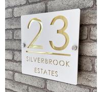 3D Personalized House Number Plaque White and Gold Acrylic Floating Numbers Weather Resistant Signage for Interior and Exterior Door Ideal for Home, Hotel, Apartment, Shop