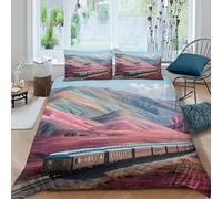 3D Peruvian Luxury Train Painting Hill Oil Painting Comforter Cover Set Microfibre Duvet Cover Printed Bedding Set Easy-Care Quilt Cover 3Pcs with Pillowcase Double（200x200cm）