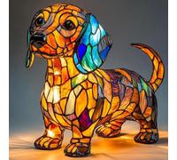 3D Pet Animal Lamp Stained Glass, Cute Dog Cat Kitty Cattle LED Night Light Gift for Pet Lovers, Retro Stained Resin USB Powered Bedside Nightlight Bedroom Kids' Room Nursery Home Decor (D)